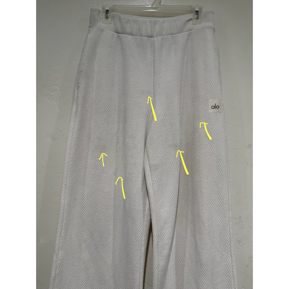Alo Yoga Ivory White Herringbone Textured Wide Leg Lounge Pants Womens Size S - Picture 6 of 7